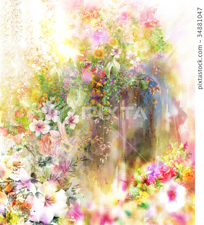 Abstract colorful flowers watercolor painting Abstract colorful flowers watercolor painting 34881047