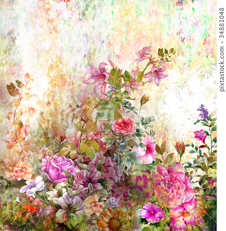 Abstract colorful flowers watercolor painting. Abstract colorful flowers watercolor painting. 34881048