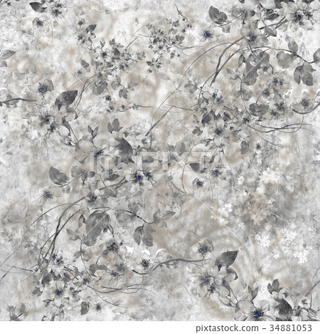 Watercolor painting of leaf and flowers pattern Watercolor painting of leaf and flowers pattern 34881053