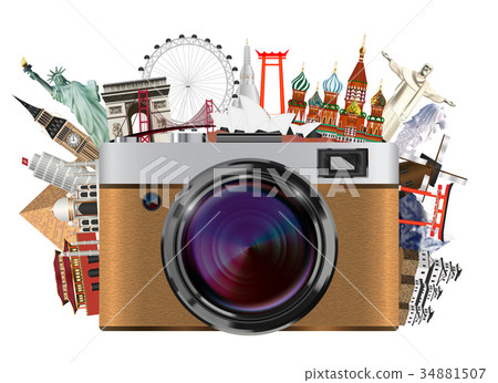 real compact travel camera with world landmark 34881507