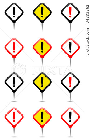 Rhombus pin with exclamation mark 34883862