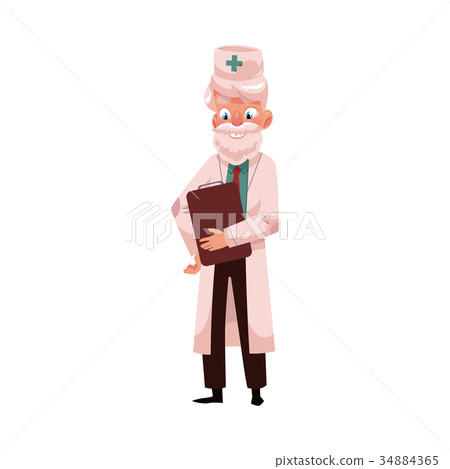 vector flat grey-haired doctor holding clipboard vector flat grey-haired doctor holding clipboard 34884365