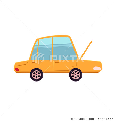 Cartoon, comic style car with open front hood Cartoon, comic style car with open front hood 34884367