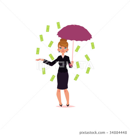 vector office girl with umbrella under dollar rain vector office girl with umbrella under dollar rain 34884448