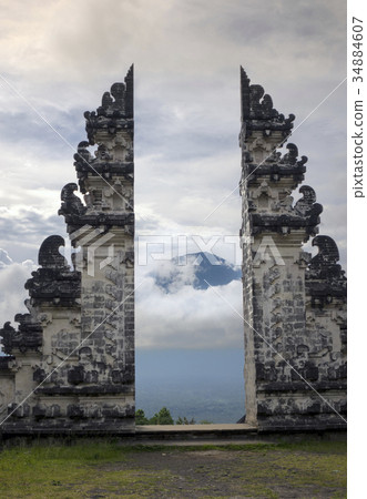 Temple Pura Lempuyang and view of a volcano Agung Temple Pura Lempuyang and view of a volcano Agung 34884607