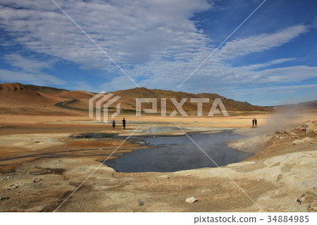 Pond with boiling mud. Geothermal area. Pond with boiling mud. Geothermal area. 34884985