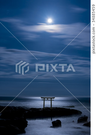 Iori Pref. Oarai Town Imai Pref. Shinto shrine of the moonlight night Iori Pref. Oarai Town Imai Pref. Shinto shrine of the moonlight night 34885459