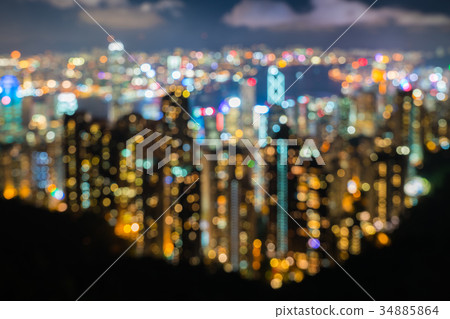 Blured lights city with bokeh in Hong Kong. 34885864