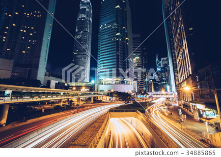 Night busy traffic in Hong Kong downtown city. 34885865