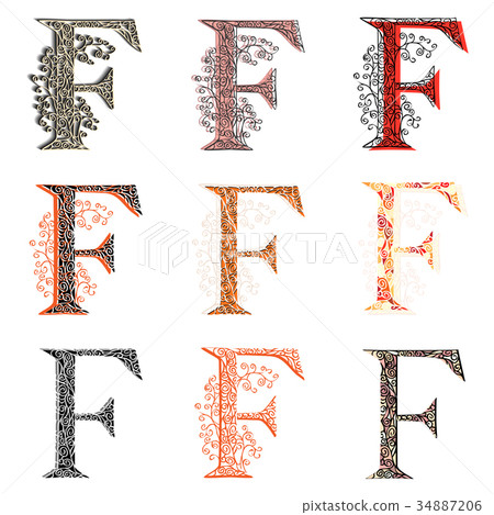 Various combination fishnet letter F. Various combination fishnet letter F. 34887206