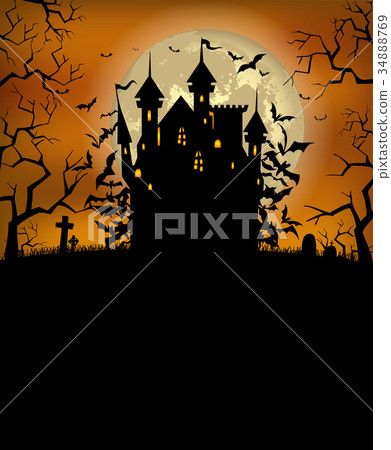Halloween background with scary Dracula castle 34888769