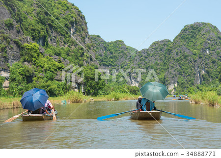 Tourists traveling in boat along nature the river 34888771