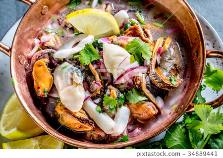 Peruvian Latin American seafood shellfish ceviche Peruvian Latin American seafood shellfish ceviche 34889441