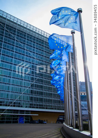 European flags in front of the Berlaymont building 34889455
