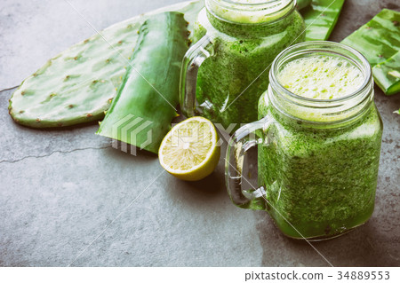 Cactus smoothie. Healthy nopales, aloe vera and Cactus smoothie. Healthy nopales, aloe vera and 34889553