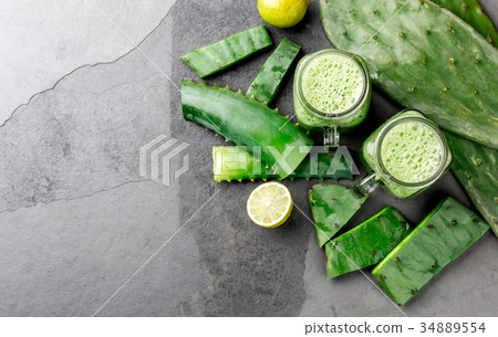Healthy cactus nopales, aloe vera and lemon detox 34889554