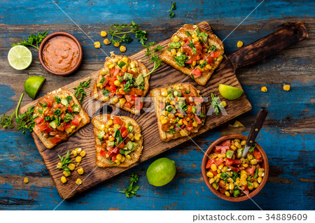 Mexican Latin American style open sandwiches Mexican Latin American style open sandwiches 34889609