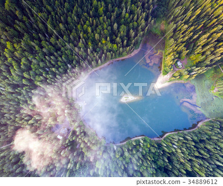 Aerial view of Lake Synevir in Carpathian Aerial view of Lake Synevir in Carpathian 34889612