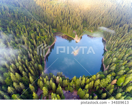 Aerial view of Lake Synevir in Carpathian Aerial view of Lake Synevir in Carpathian 34889613