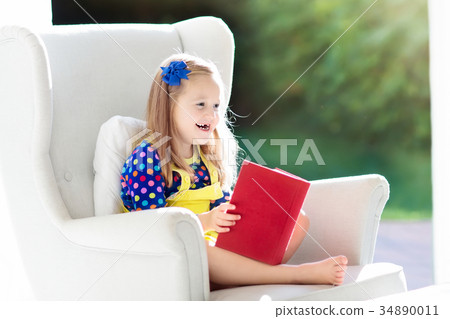 Child reading book. Kids read books. 34890011