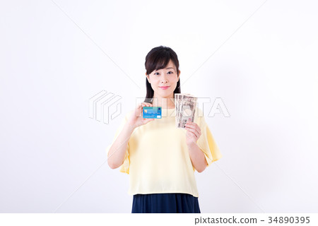 Middle lady, bill, credit card 34890395