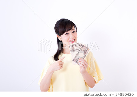 Middle lady, bill, 100,000 yen 34890420