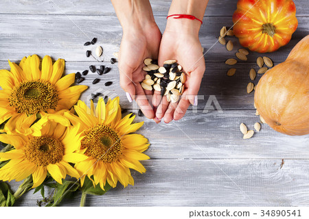 Woman Holding A Handful Of Healthy Seeds Woman Holding A Handful Of Healthy Seeds 34890541
