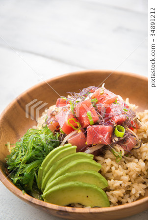 ahi poke bowl on brown rice 34891212