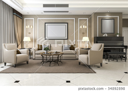 classic living room with piano and armchair 34892898