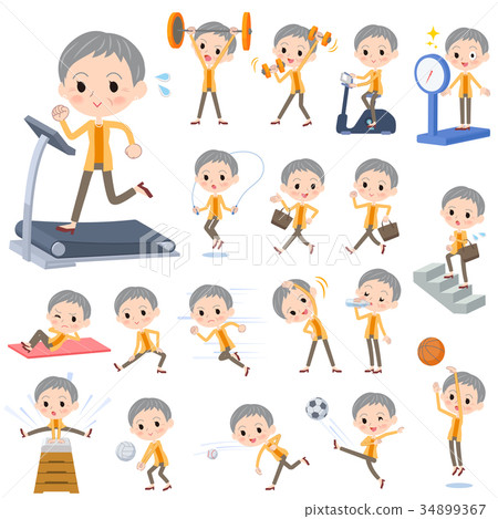 Short Hair Old Women Sports Exercise Stock Illustration