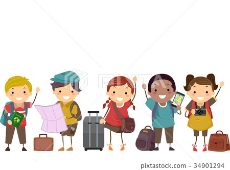 Stickman Kids Travelers Luggage Illustration 34901294