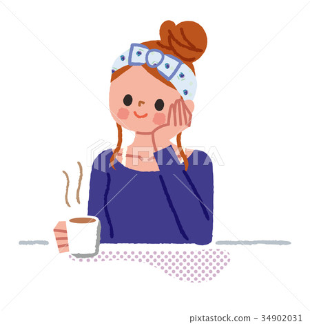 Woman drinking coffee before going to bed 34902031