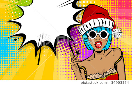 Merry Christmas woman pop art hold sparkler 34903354