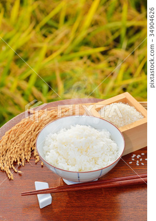 Attention) Steam is retouching synthesis. Rice, rice, white rice, rice cooking, rice, rice, autumn crop, rice cultivation, harvest autumn. Attention) Steam is retouching synthesis. Rice, rice, white rice, rice cooking, rice, rice, autumn crop, rice cultivation, harvest autumn. 34904626