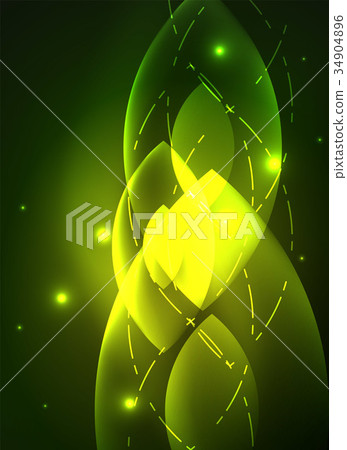 Glowing modern geometric shapes in dark space 34904896