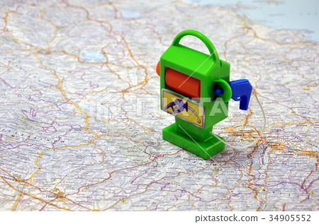 Toy Petrol-station on Italy map. Concept 34905552