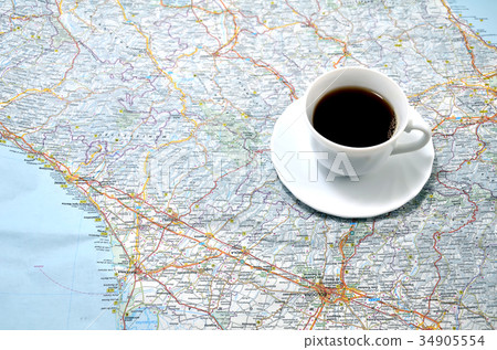 cup of coffee on the map. concept cup of coffee on the map. concept 34905554