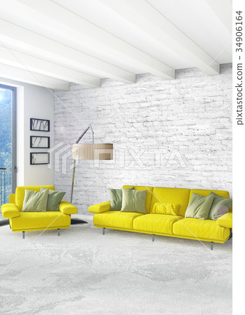 Yellow bedroom or livingroom in modern style 34906164