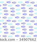 Seamless nautical aquatic pattern doodle fish 34907662