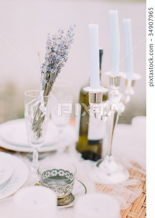 Lovely wedding table set composition. Iron cup Lovely wedding table set composition. Iron cup 34907965