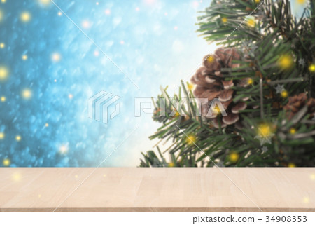 wood table with christmas tree decorations wood table with christmas tree decorations 34908353