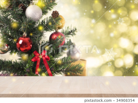 wood table with christmas tree decorations wood table with christmas tree decorations 34908354