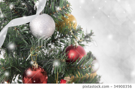 Christmas tree with decorations and snowflake Christmas tree with decorations and snowflake 34908356