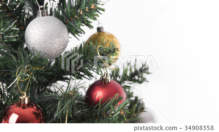 Christmas tree with decoration on white background Christmas tree with decoration on white background 34908358