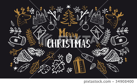 Christmas set hand drawn style on black 34908400