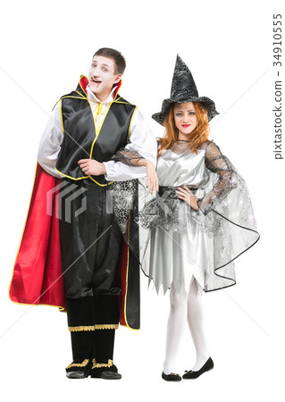 halloween, clothing, party concept. young tall man 34910555