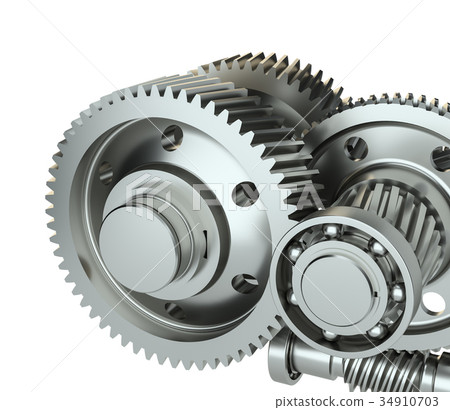 Cog gears mechanism concept. 3d illustration 34910703