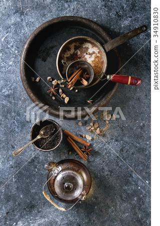 Masala chai with ingredients 34910830