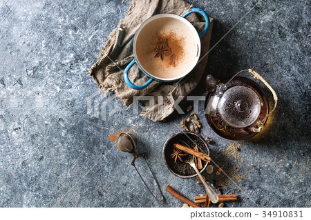 Masala chai with ingredients 34910831