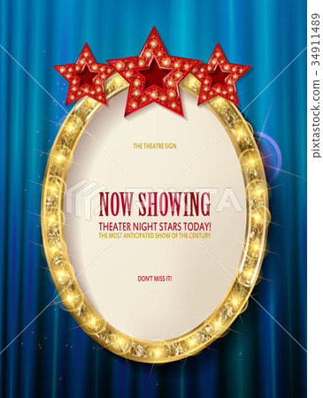 Red vintage frame with three stars. 34911489